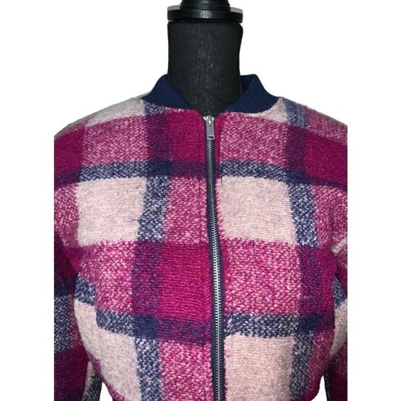 House of Harlow Plaid Wool Blend Bomber Jacket - Picture 2 of 6